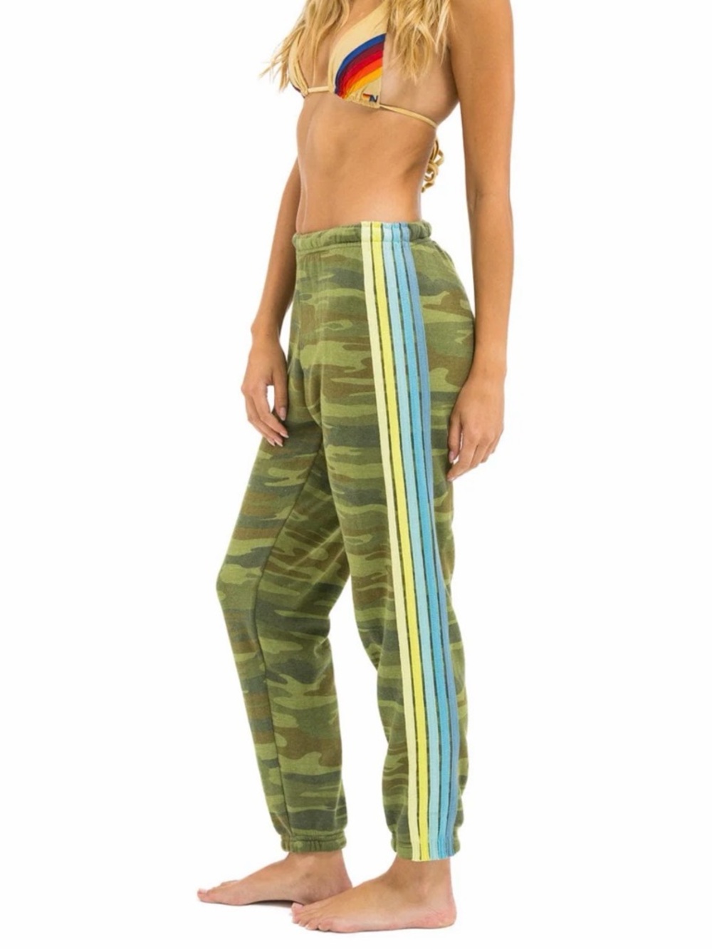 AVIATOR NATION 5 STRIPE SWEATPANTS - CAMO // LIME AQUA